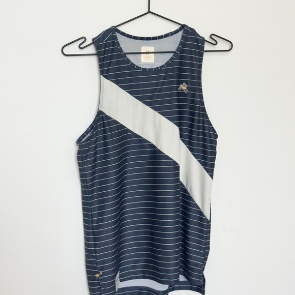 Tracksmith Van Cortlandt Navy and Cream Striped Track Singlet and Shorts - Picture 1 of 4